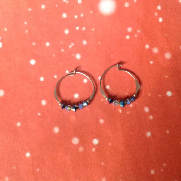 Retro Crystal & Sterling Silver Mini Hoop Pierced Earrings - Picture 3 of 3